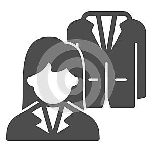 Woman employee and jacket, suit solid icon, clothing concept, clothes vector sign on white background, glyph style icon