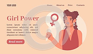 Woman empowerment, female power landing. Gender diverse, feminism girl empower, strength people. Creative cartoon