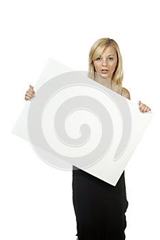 Woman with empty poster