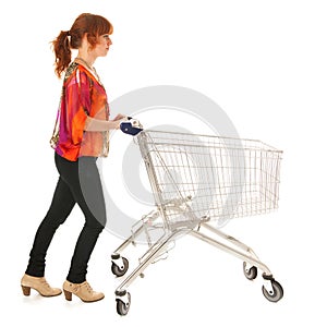 Woman with empty shopping cart