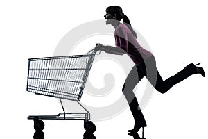 Woman with empty shopping cart silhouette