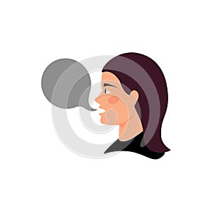 Woman with empty speech bubble vector illustration.woman talking with bubble