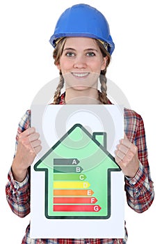 Woman with energy efficiency chart