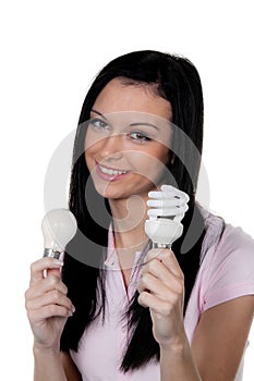 Woman with energy-saving lamp. Energy lamp