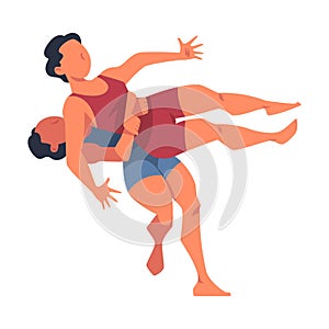 Woman Engaged in Wrestling Fighting with Each Other as Martial Arts Vector Illustration