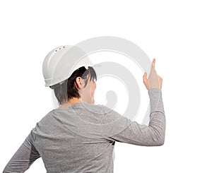Woman engineer pointing finger