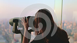 Woman enjoy Bangkok cityscape Baiyoke Tower point