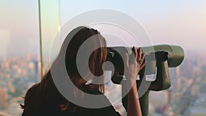 Woman enjoy Bangkok cityscape Baiyoke Tower point