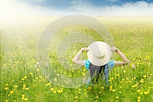 Woman enjoy blossom meadow