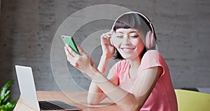 Woman enjoy listen music