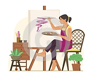 Woman Enjoy with Painting Color on Canvas in Studio