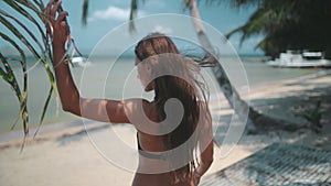 Woman enjoy philippines tropical beach paradise