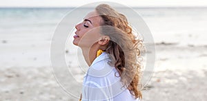 Woman enjoy sea scent