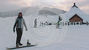 Woman enjoy winter holiday vacation on ski resort