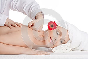 Woman Enjoying Back Massage at Beauty Spa