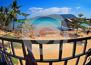 Woman enjoying the beautiful beach and sea in Koh Rong Samloem