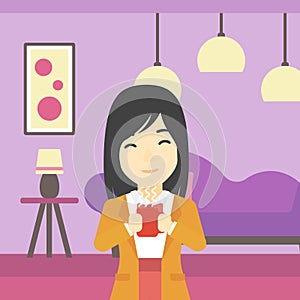 Woman enjoying cup of hot coffee.