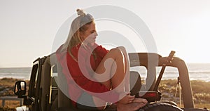 Woman enjoying free time during road trip