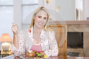 Woman Enjoying Healthy meal,mealtime