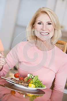 Woman Enjoying Healthy meal, mealtime