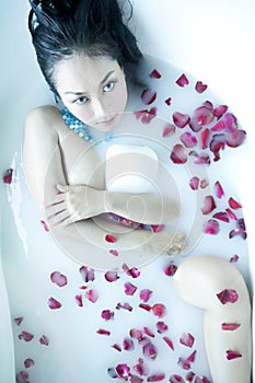 woman enjoying her milk bath