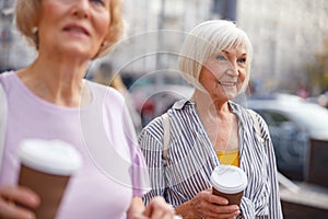 Woman enjoying her stroll with a friend