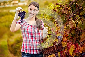 Woman enjoying in her vineyard