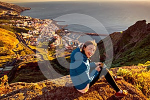 Woman enjoying landscape view near Santa Cruz city