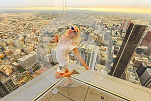 Woman enjoying Los Angeles Skyline