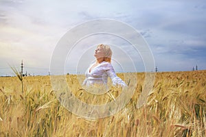 Woman Enjoying Nature .Praying Woman photo