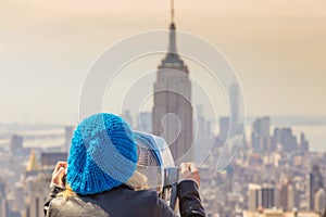 Woman enjoying in New York City panoramic view.