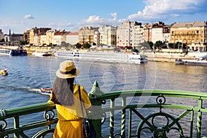 Woman enjoying panoramic view of Budapest