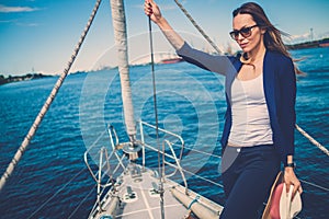 Woman enjoying ride on a yacht