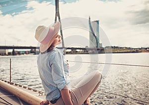 Woman enjoying ride on a yacht