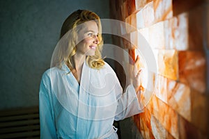 Woman enjoying salt spa treatment