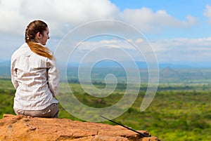 Woman enjoying savanna views