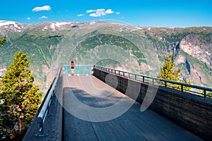 Woman enjoying scenics from Stegastein Viewpoint