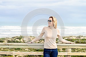Woman enjoying the sea view at Goolwa beach