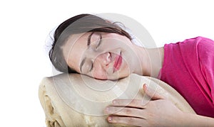 Woman enjoying soft blanket isolated