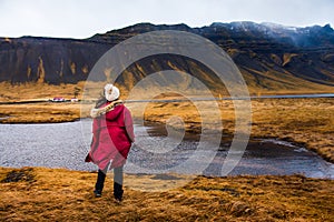 Woman enjoying stunning Icelandic scenery