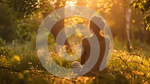 Woman Enjoying Sunset in Peaceful Nature