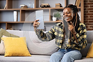 Woman Enjoying Video Call at Home with Tablet