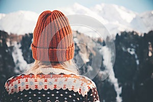 Woman enjoying winter mountains