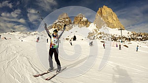 Woman Enjoying Winter Mountains View, Dolomites, Italy