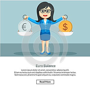 Woman enterpreneur with balance of euro and dollar