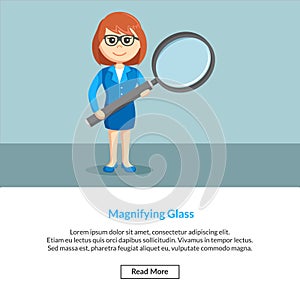 Woman enterpreneur with magnifying glass