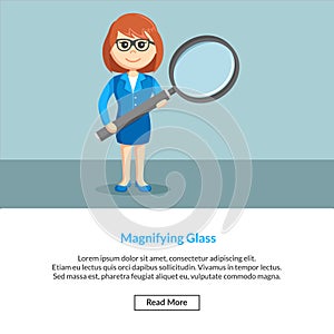 Woman enterpreneur with magnifying glass photo