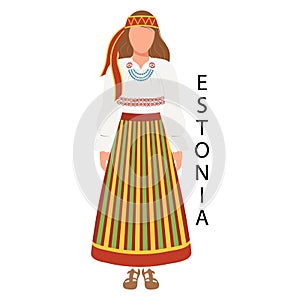 Woman in Estonian folk costume. Culture and traditions of Estonia. Illustration