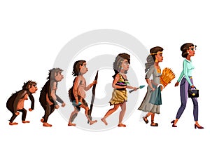 Woman evolution vector cartoon illustration