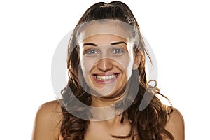 Woman with exaggerated smile